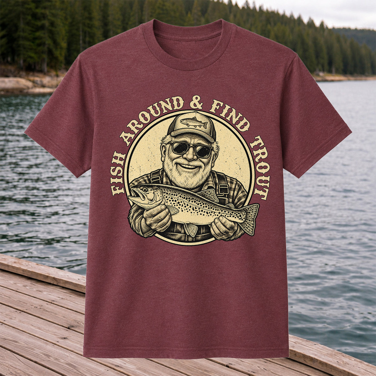Fish Around & Find Trout Vintage Fisherman Fishing T-Shirt
