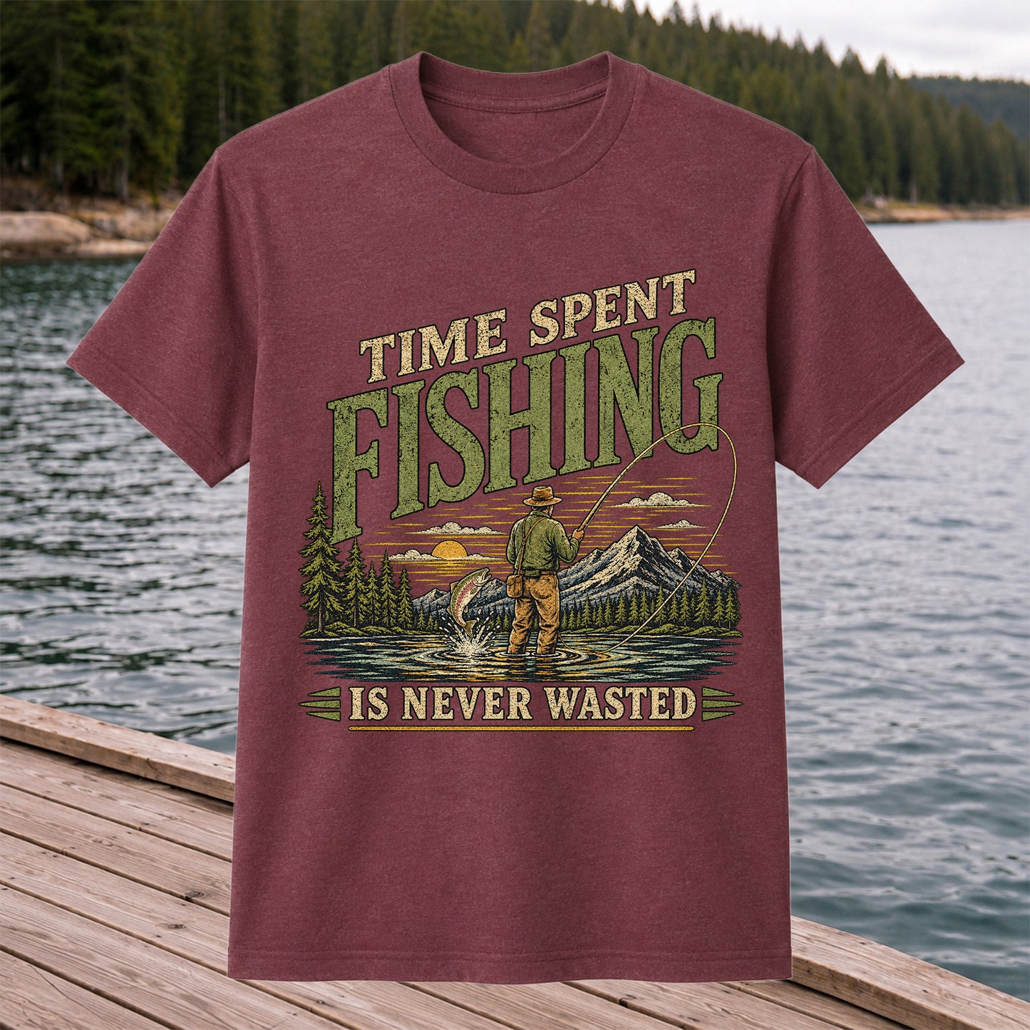 Time Spent Fishing Is Never Wasted Fly Fishing T-Shirt