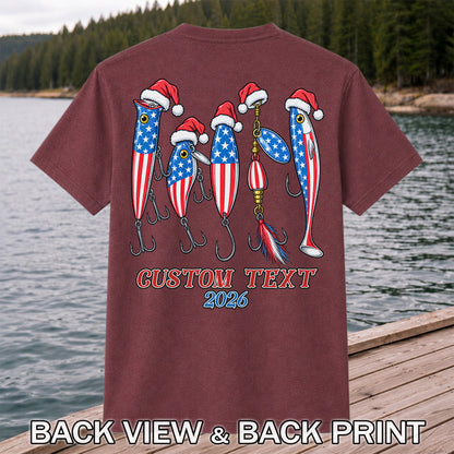 Personalized Patriotic Christmas Fishing Lures T-Shirt | Back Print