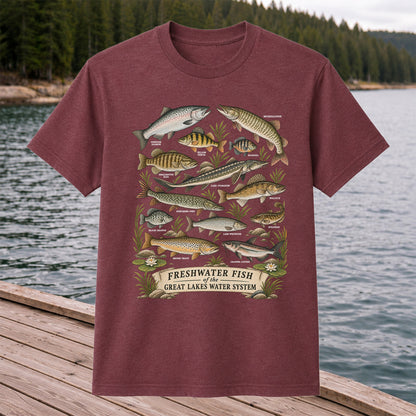 Freshwater Fish of the Great Lakes Water System Graphic T-Shirt