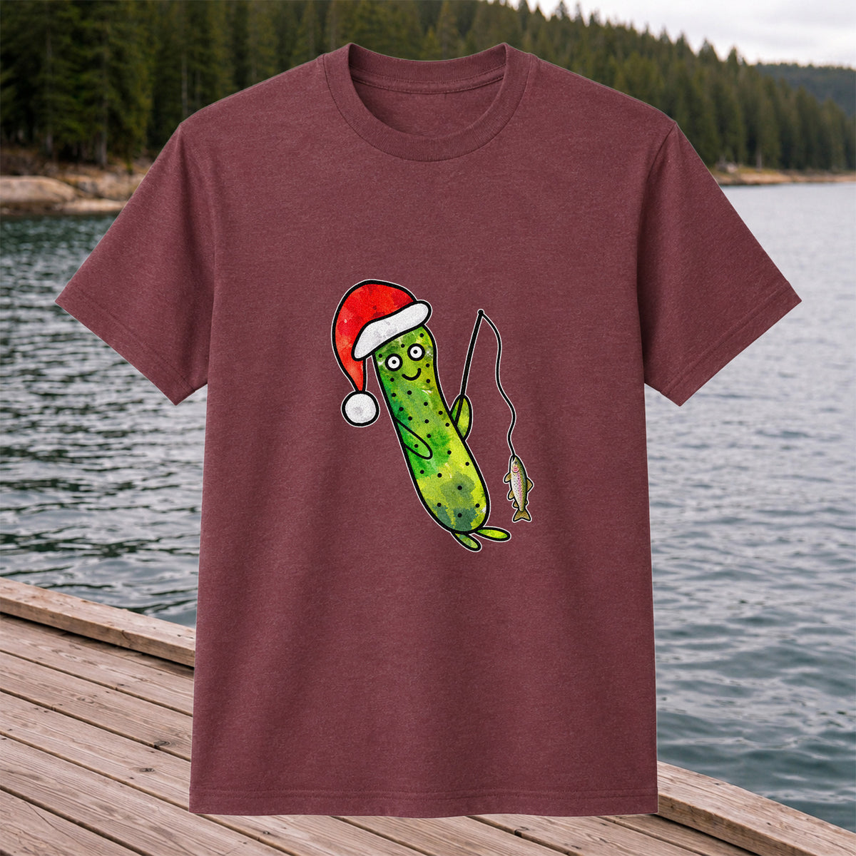 Santa Hat Cucumber Fishing for Trout Graphic T-Shirt