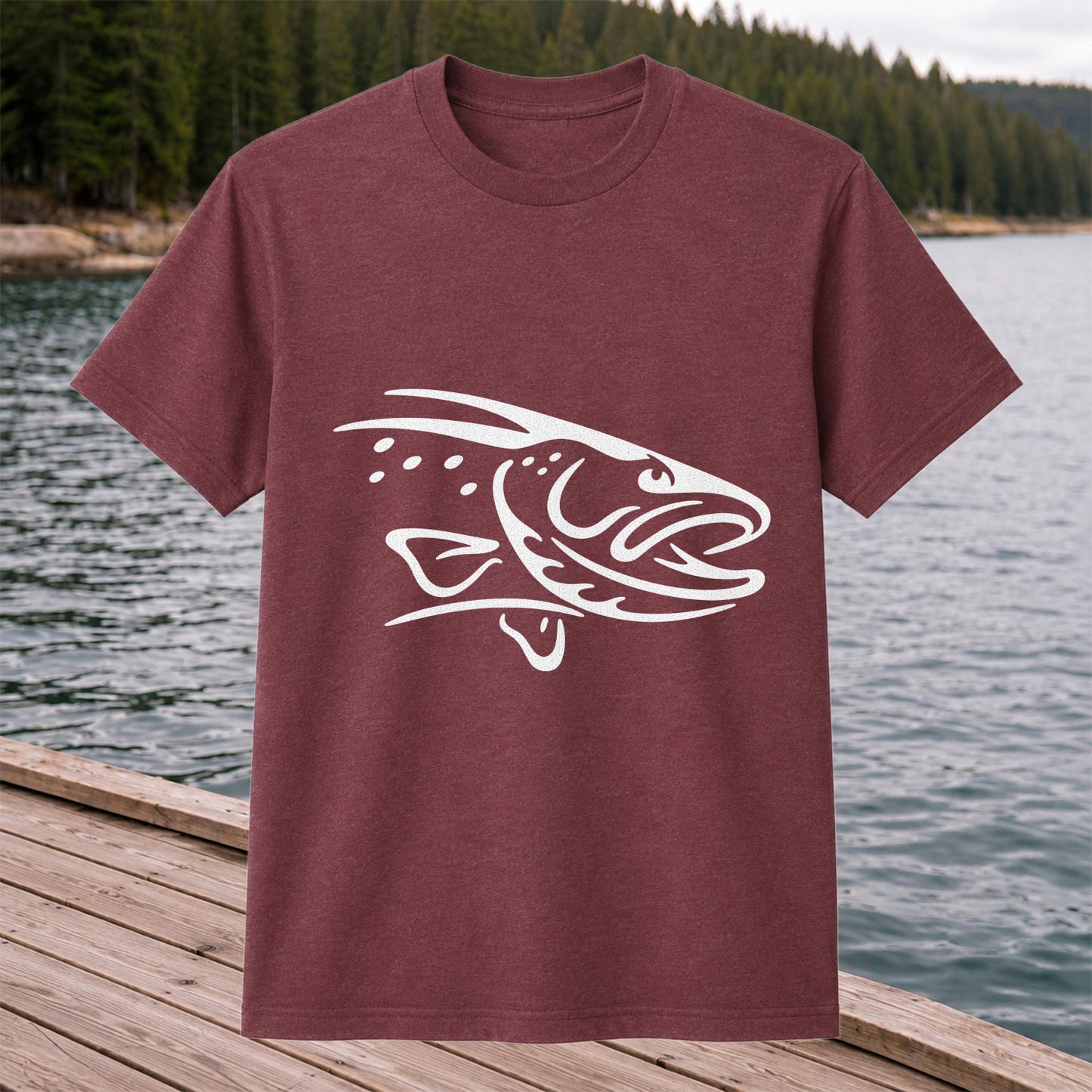 Minimalist Trout Line Art Fishing Graphic T-Shirt