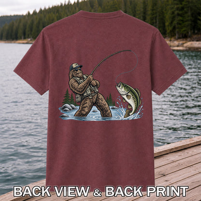 Bear Catching Bass Fishing Graphic T-Shirt | Back Print