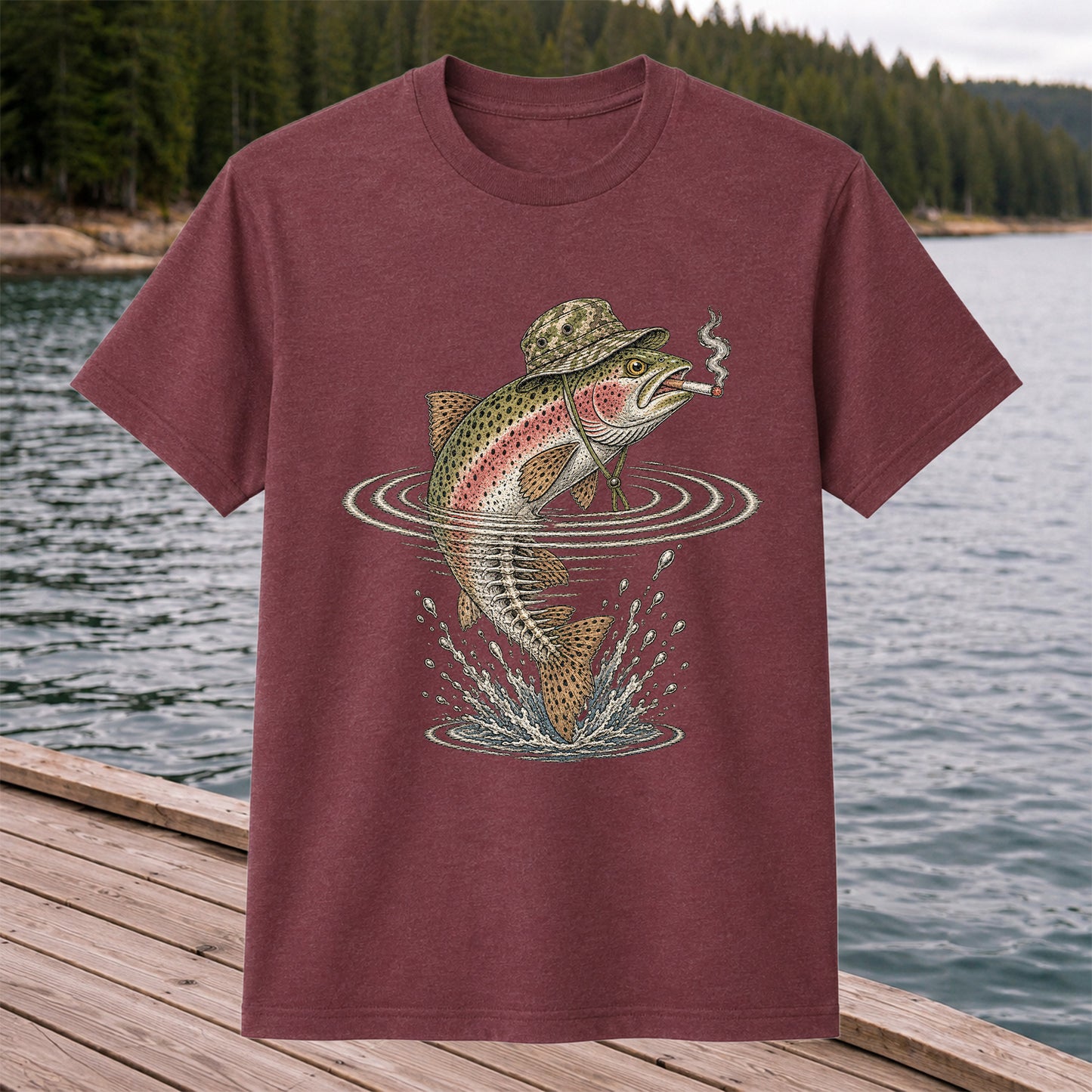 Cigar Smoking Trout in Fishing Hat Graphic T-Shirt