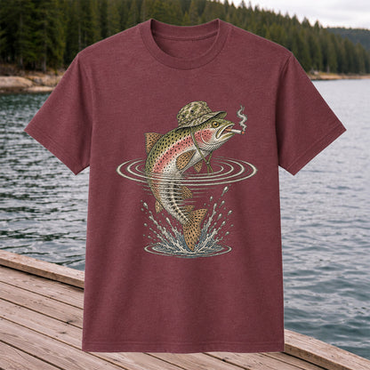 Cigar Smoking Trout in Fishing Hat Graphic T-Shirt