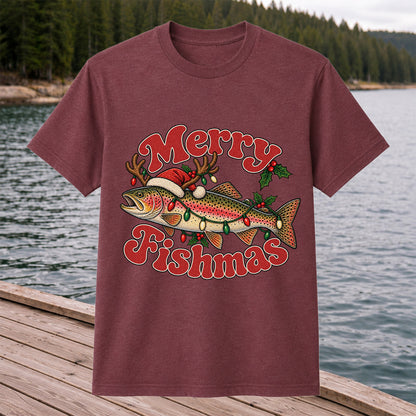 Merry Fishmas Reindeer Rainbow Trout Christmas Fishing T-Shirt