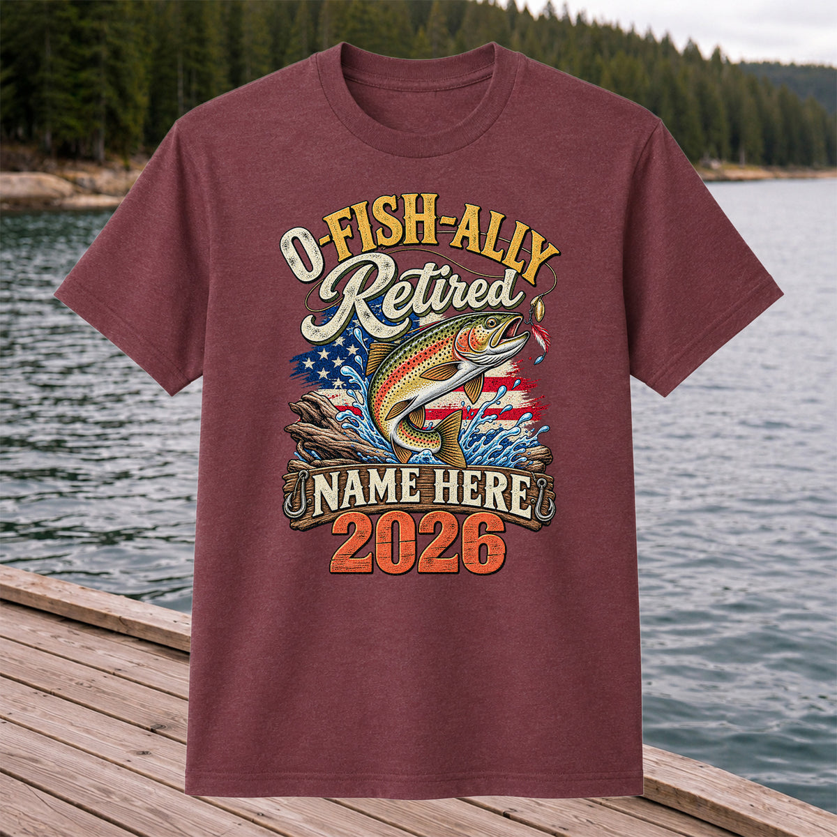 Retired Trout Fishing Patriotic Personalized Graphic T-Shirt