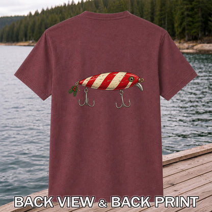 Vintage Red and Cream Fishing Lure Graphic T-Shirt | Back Print