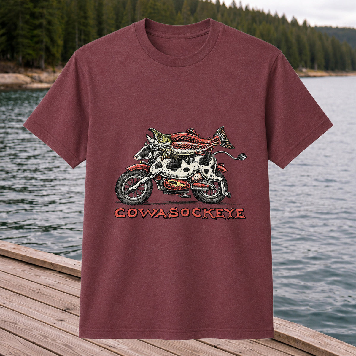 Cowasockeye Trout Motorcycle Funny Fishing Graphic T-Shirt