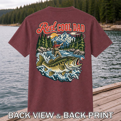 Reel Cool Dad Largemouth Bass Fishing Graphic T-Shirt | Back Print