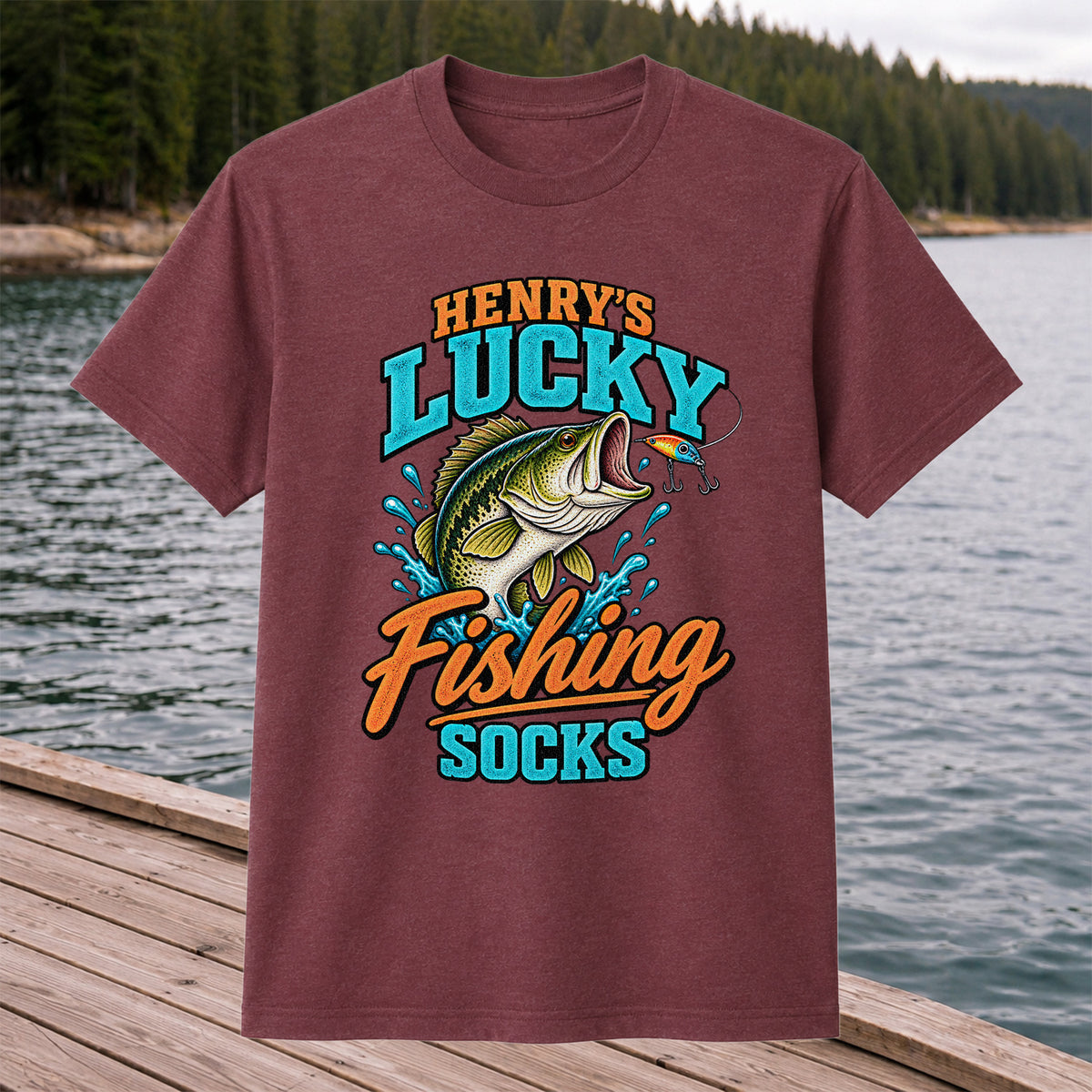 Henry's Lucky Fishing Socks Jumping Bass Graphic T-Shirt