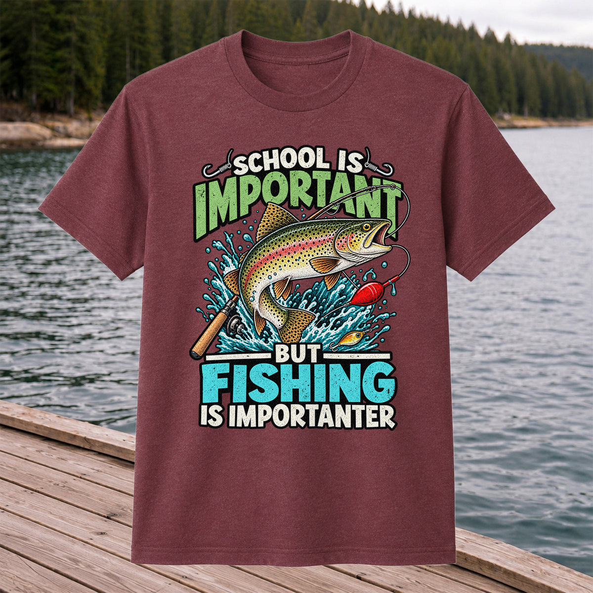 School Is Important But Fishing Is Importanter Rainbow Trout T-Shirt