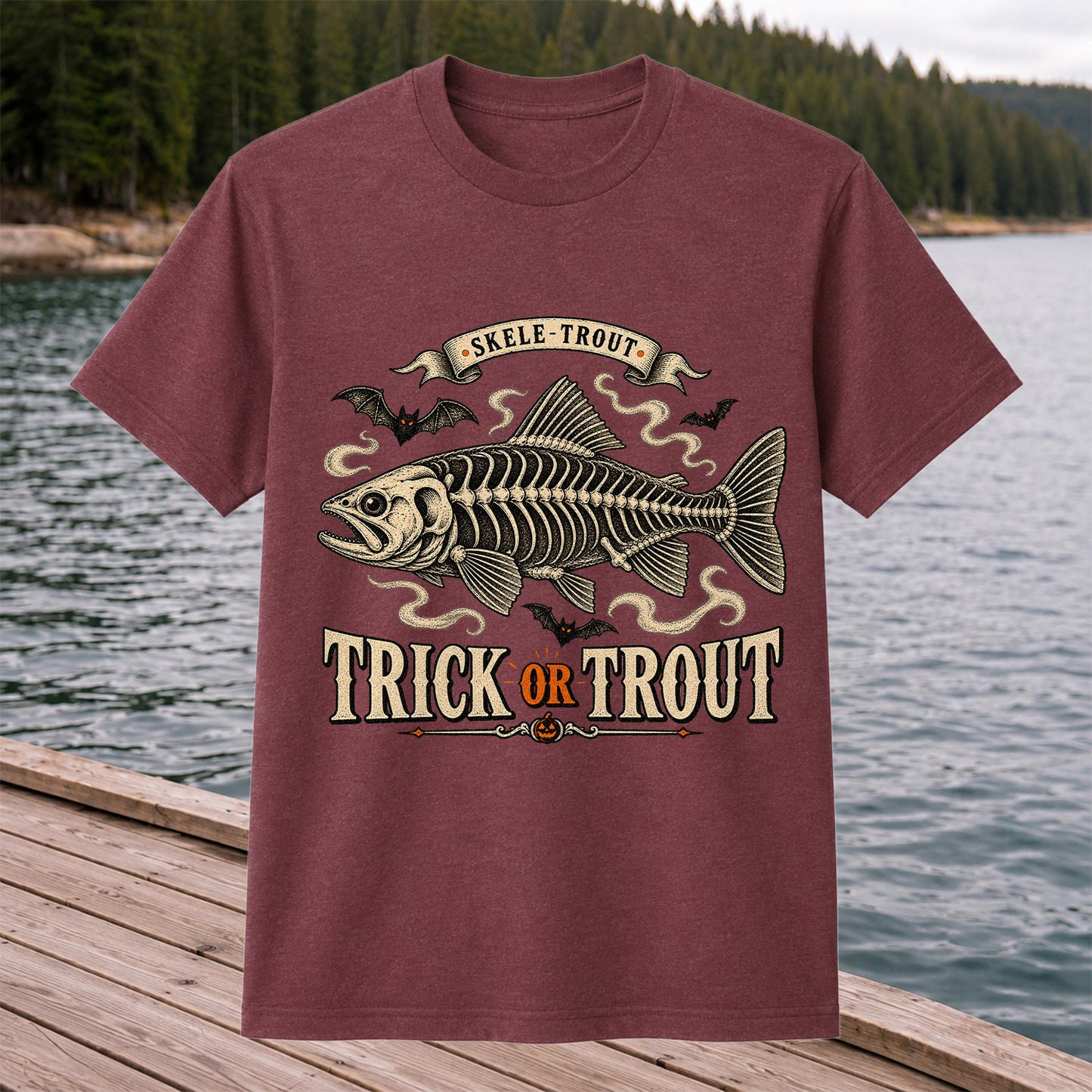Skele-Trout Trick or Trout Halloween Fishing T-Shirt