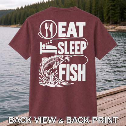Eat Sleep Fish Trout Fly Fishing Graphic T-Shirt | Back Print