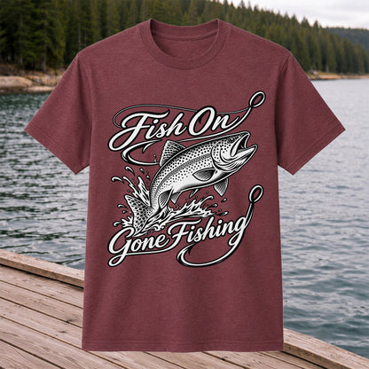 Fish On Gone Fishing Jumping Trout Graphic T-Shirt