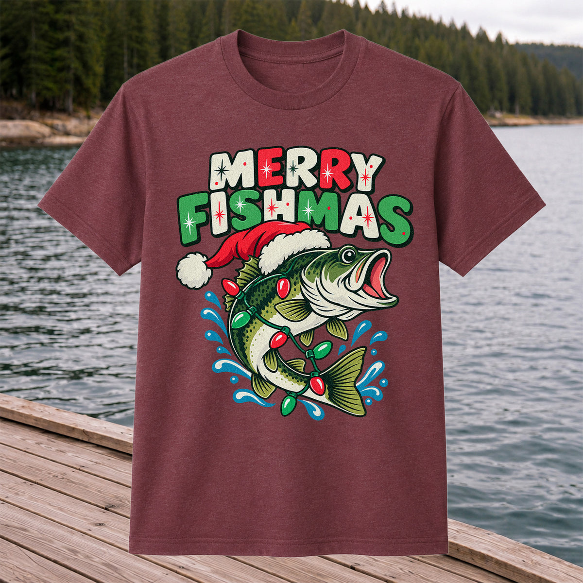 Christmas Bass Wrapped in Lights Graphic T-Shirt