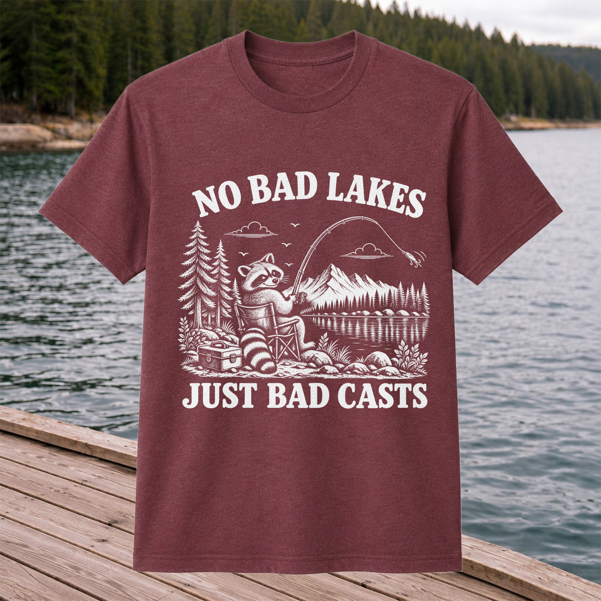 No Bad Lakes Just Bad Casts Raccoon Fishing T-Shirt