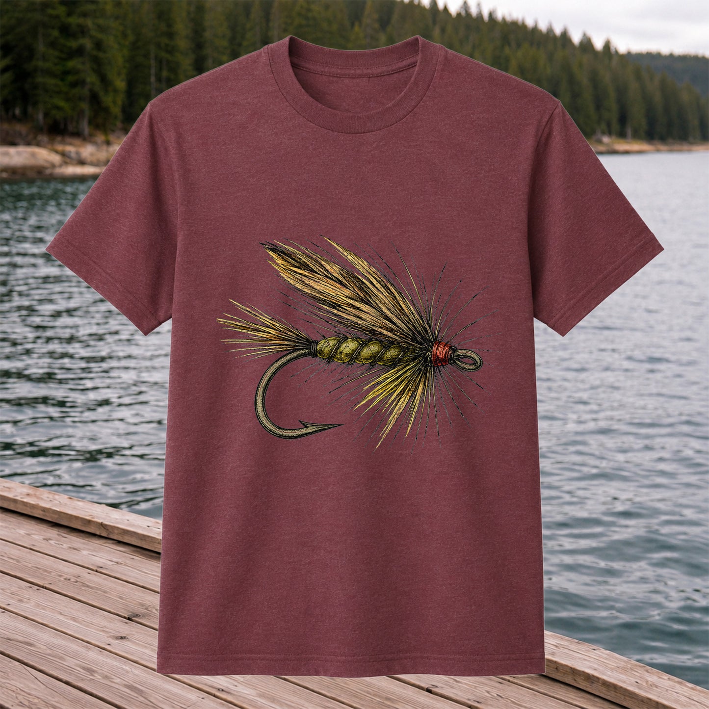 Vintage Fly Fishing Lure and Hook Graphic T-Shirt