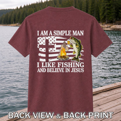 I Am a Simple Man Fishing Bass and Faith Graphic T-Shirt | Back Print