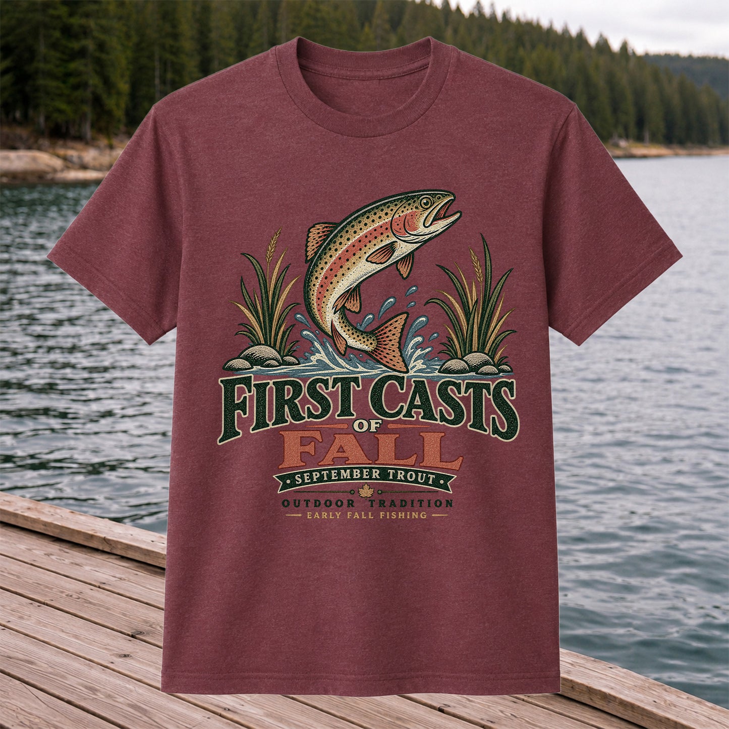 First Casts of Fall September Trout Fishing Graphic T-Shirt