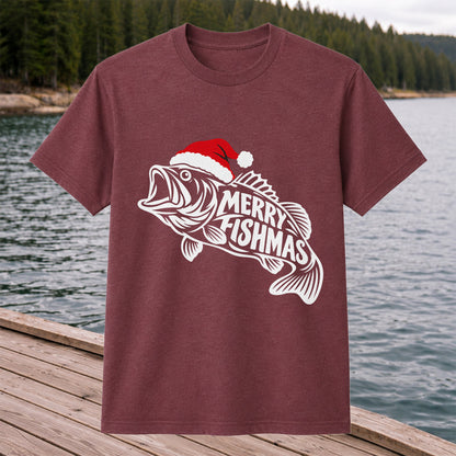 Santa Hat Fish Christmas Fishing Graphic T-Shirt