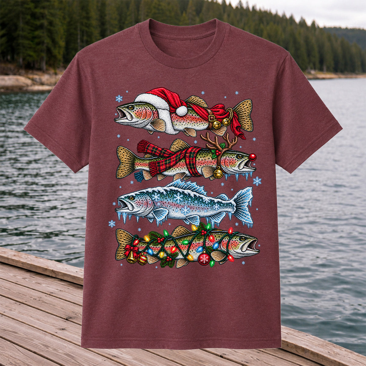 Christmas Rainbow Trout Holiday Fishing Graphic T-Shirt