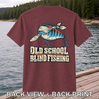 Old School Blind Fishing Blindfolded Lure Graphic T-Shirt | Back Print
