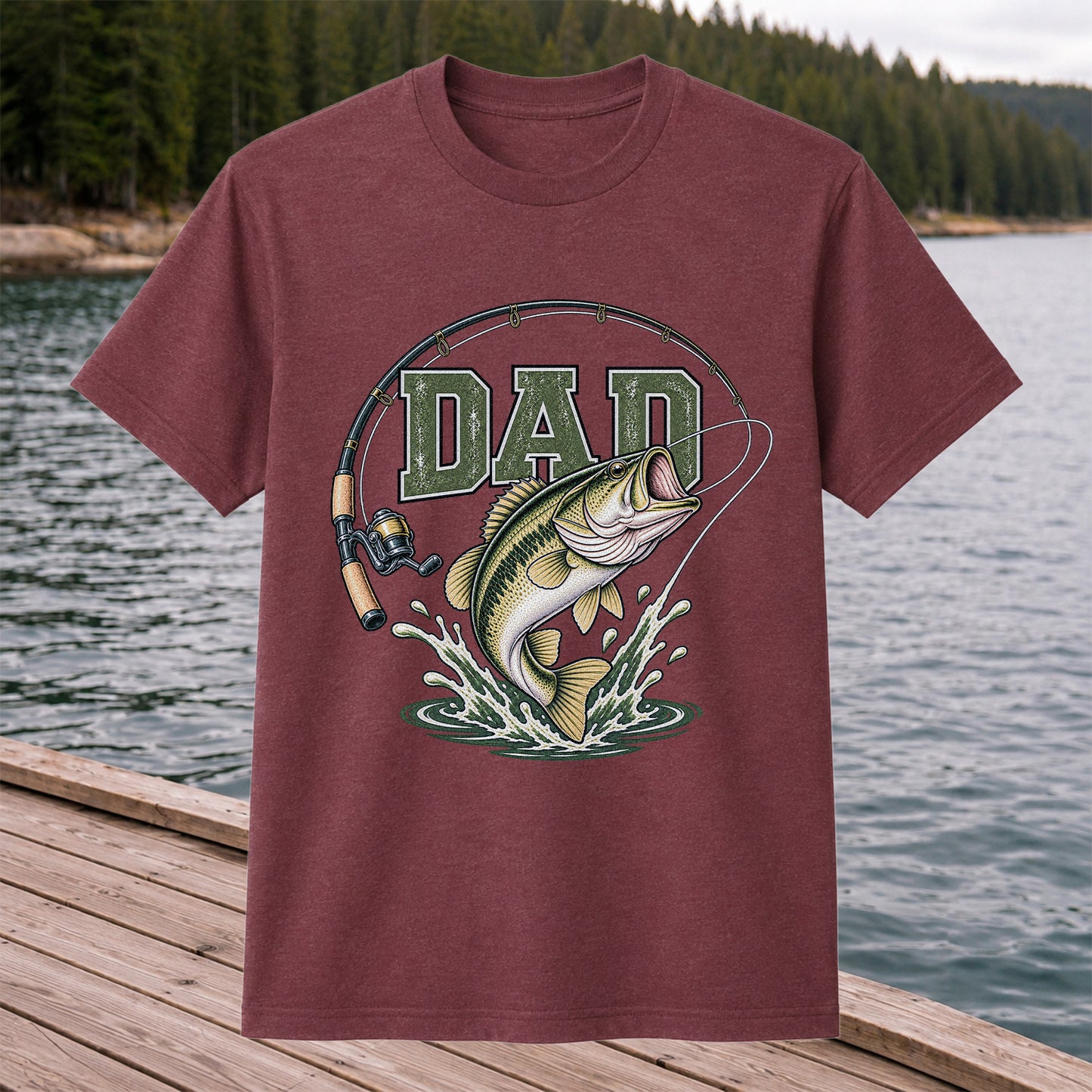 Dad Bass Fishing Rod and Reel Graphic T-Shirt