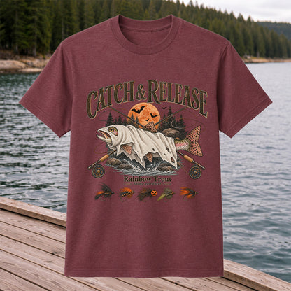 Catch & Release Rainbow Trout Halloween Fly Fishing T-Shirt