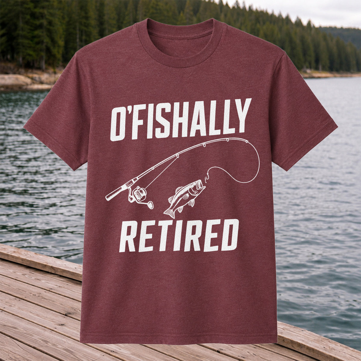 Retirement Fishing Graphic T-Shirt with Fishing Rod and Bass