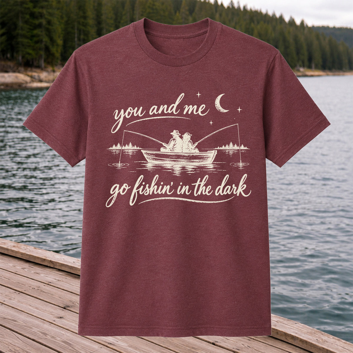 You and Me Go Fishin' in the Dark Couple in a Boat Fishing T-Shirt