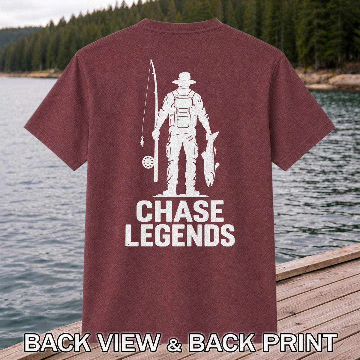 Chase Legends Fly Fishing Angler Silhouette Graphic T-Shirt | Back Print