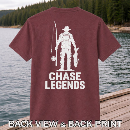 Chase Legends Fly Fishing Angler Silhouette Graphic T-Shirt | Back Print