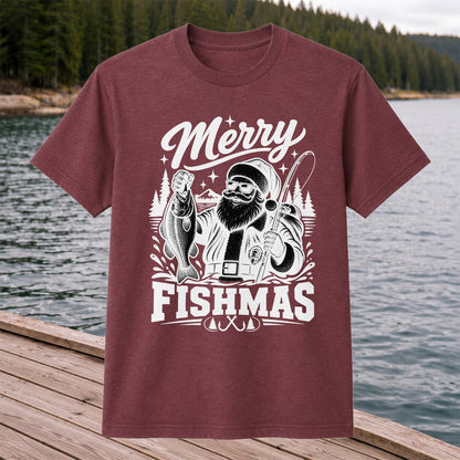 Merry Fishmas Santa Fishing Christmas Graphic T-Shirt