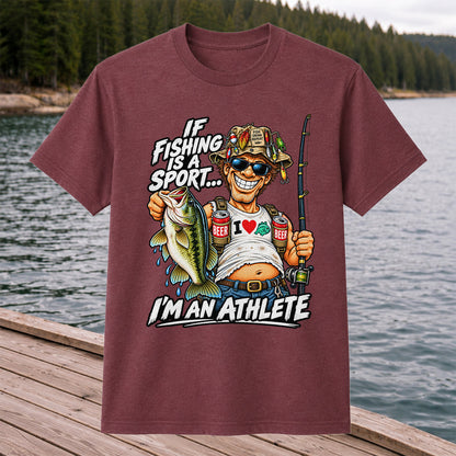 If Fishing Is a Sport I'm an Athlete Funny Bass Angler T-Shirt