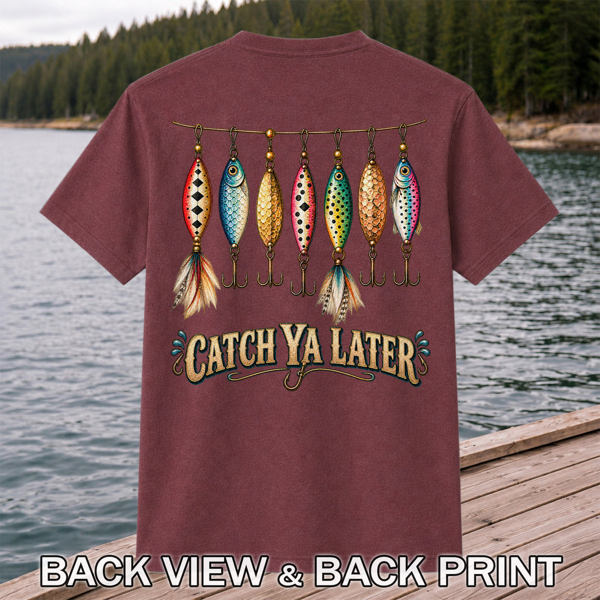 Catch Ya Later Vintage Fishing Lures Graphic T-Shirt | Back Print