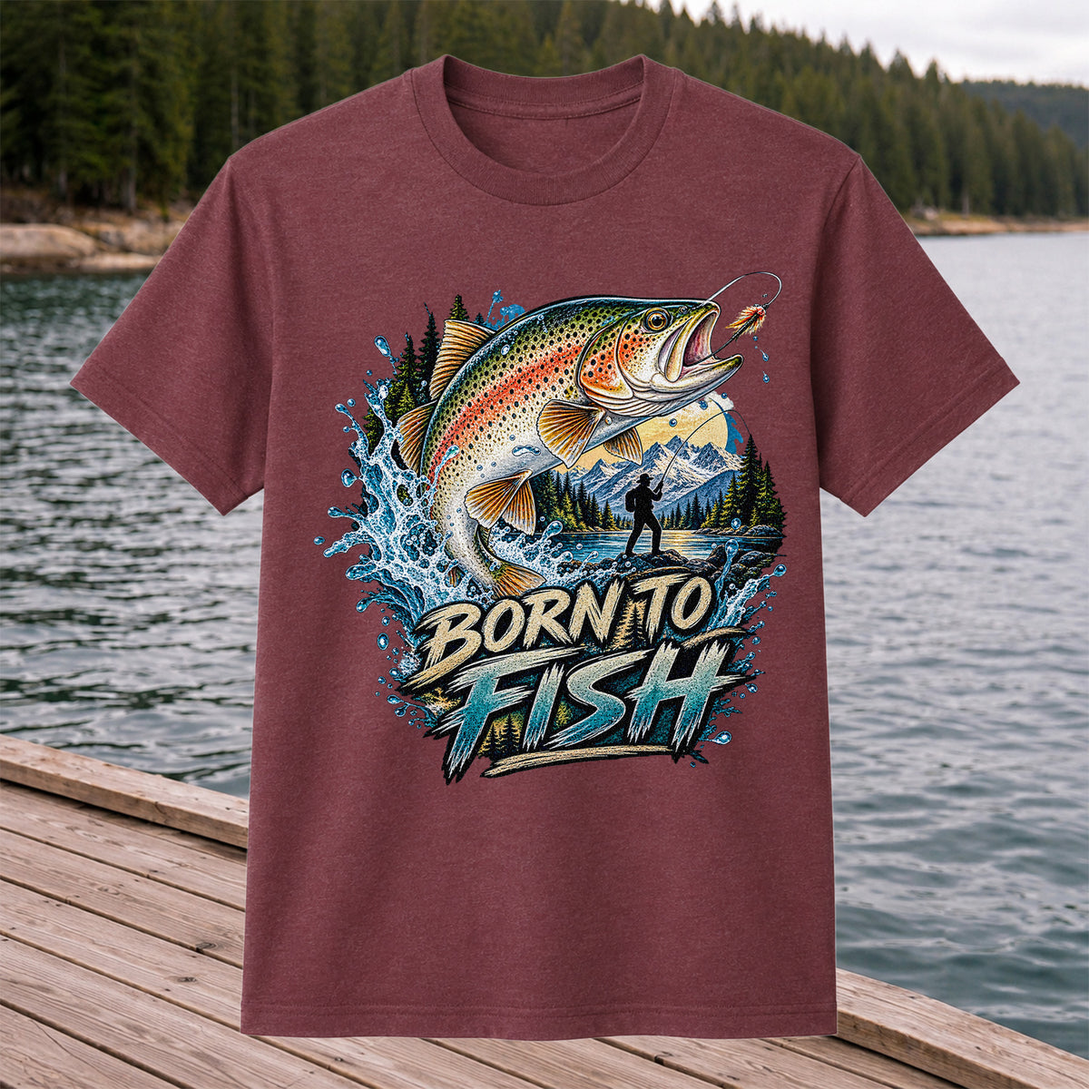 Born to Fish Rainbow Trout Fly Fishing Graphic T-Shirt
