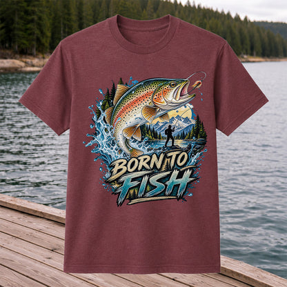 Born to Fish Rainbow Trout Fly Fishing Graphic T-Shirt