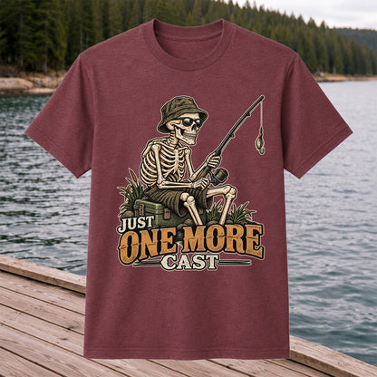 Just One More Cast Skeleton Angler Funny Fishing T-Shirt
