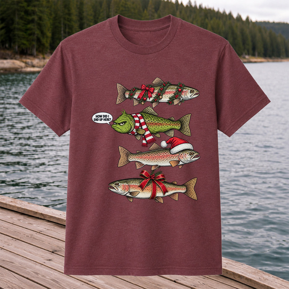 Christmas Trout Fishing Holiday Graphic T-Shirt