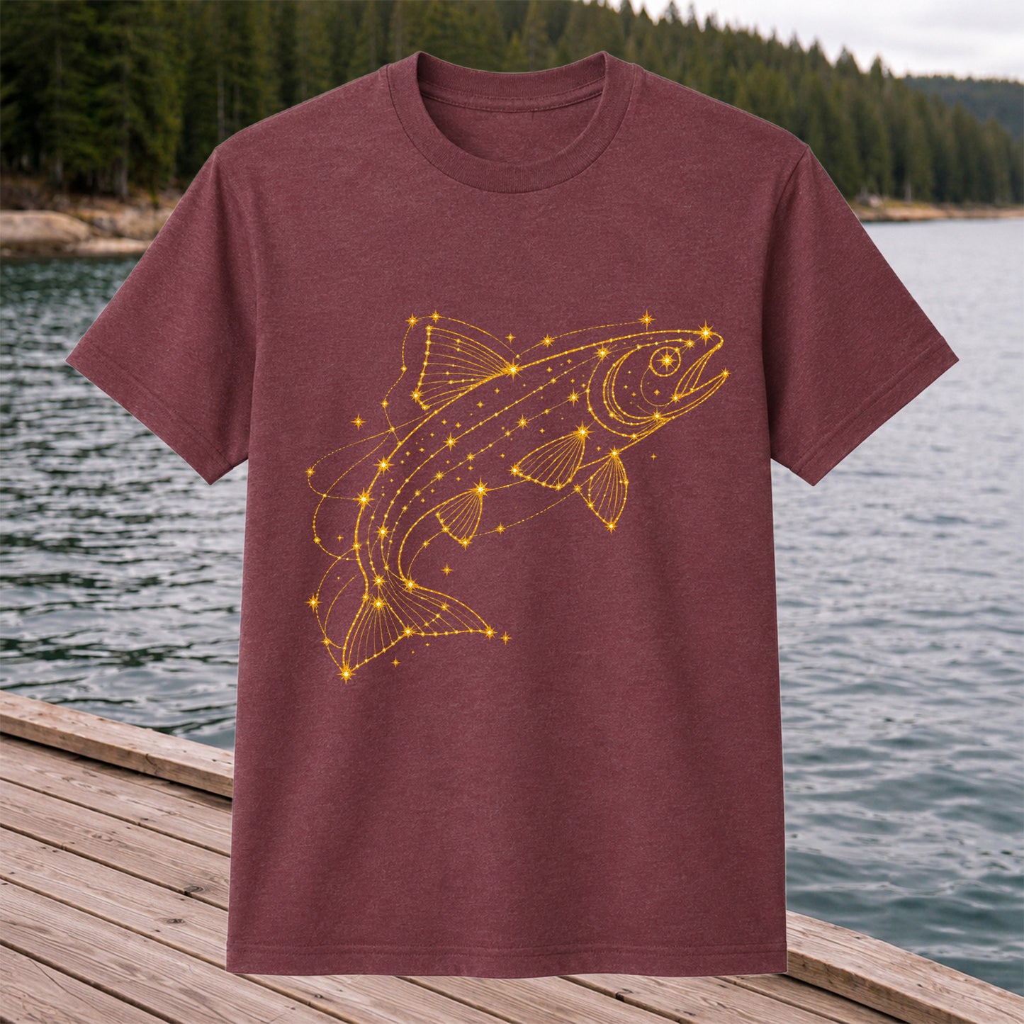 Celestial Trout Constellation Line Art Fishing Graphic T-Shirt