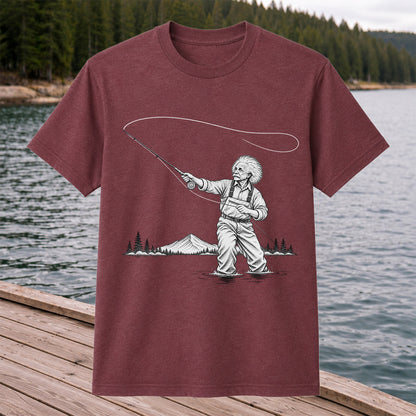 Vintage Fly Fisherman Mountain Lake Fishing Graphic T-Shirt