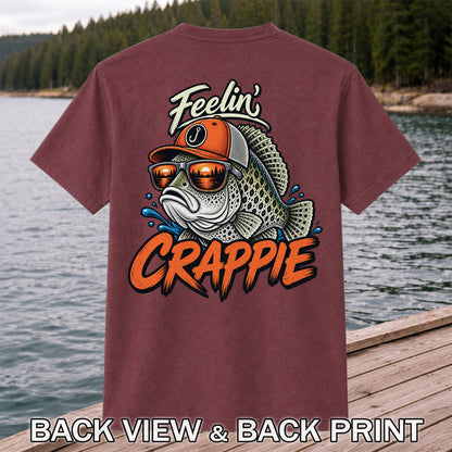 Feelin' Crappie Funny Fishing T-Shirt with Fish in Sunglasses | Back Print
