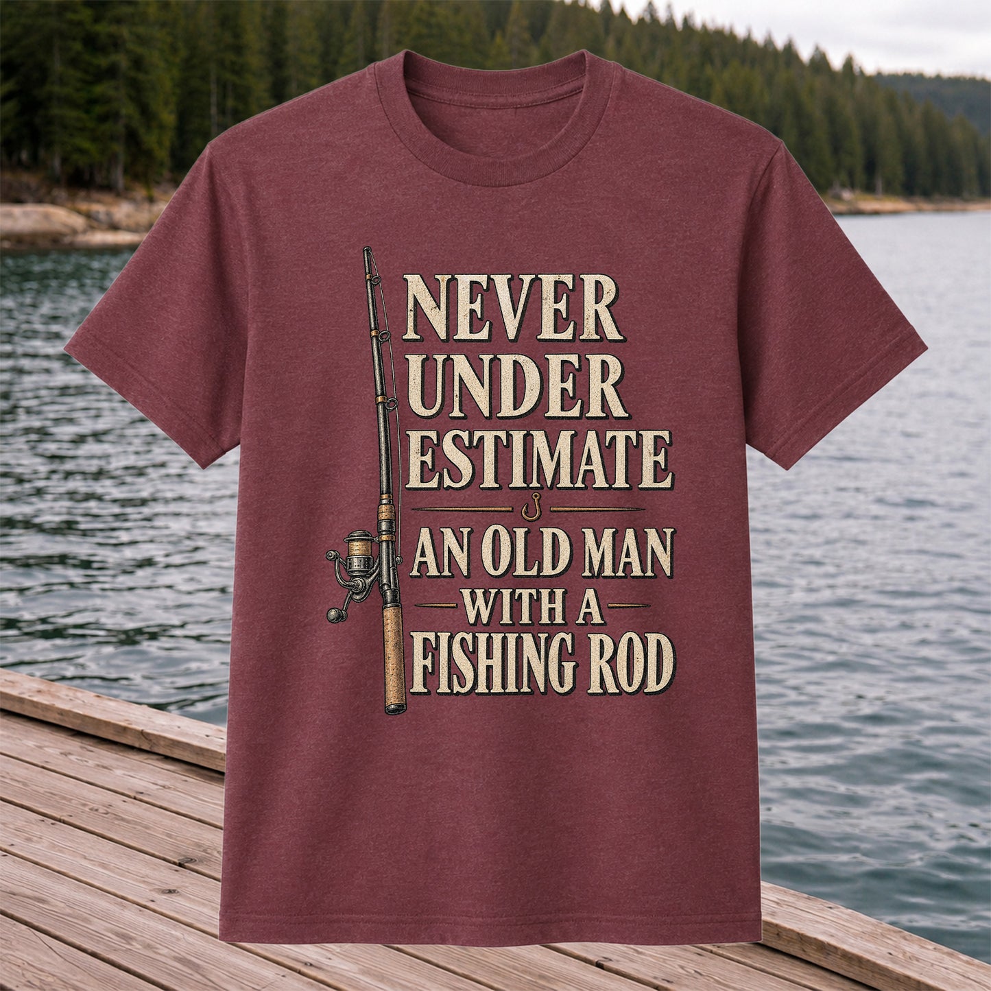 Never Underestimate an Old Man With a Fishing Rod Funny Fishing T-Shirt