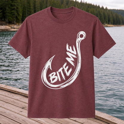 Bite Me Fishing Hook Funny Angler Graphic T-Shirt