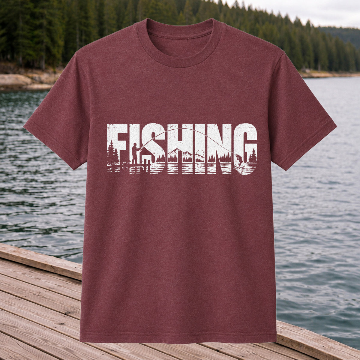 Fishing Lake Angler Vintage Graphic T-Shirt