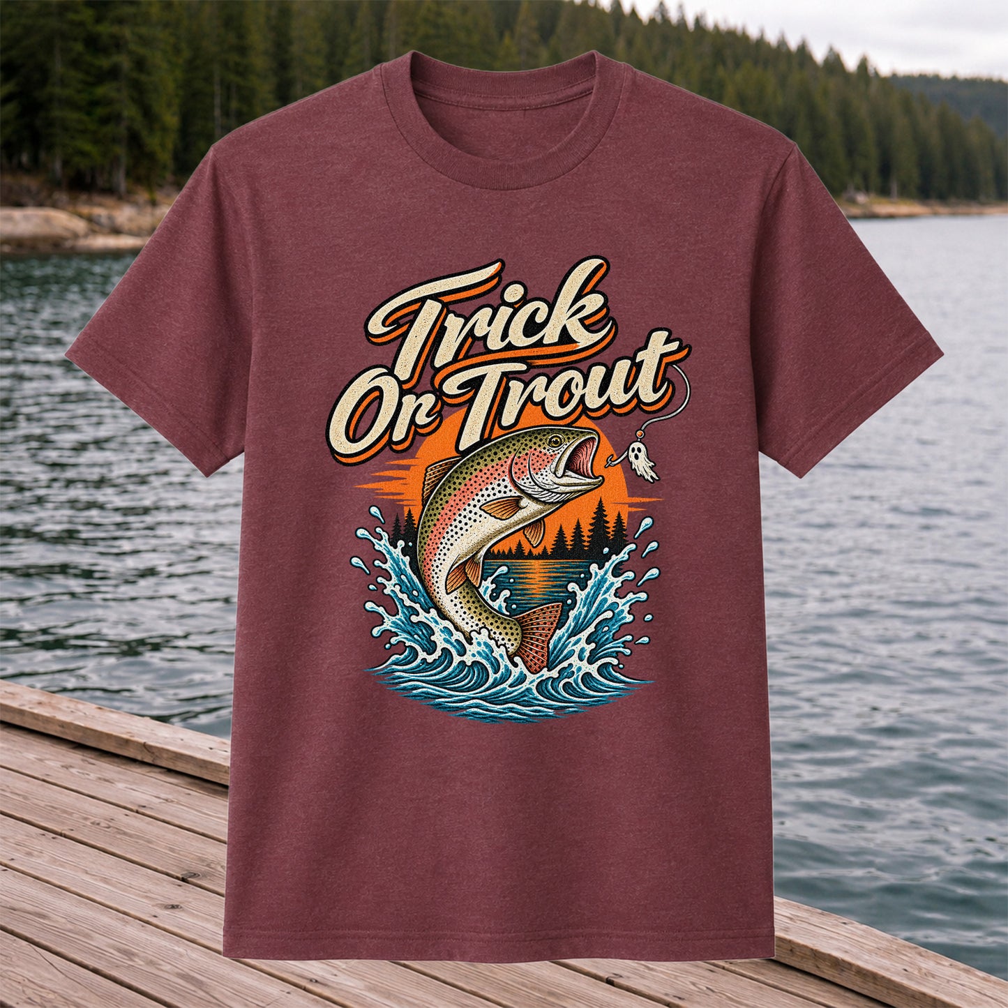 Trick or Trout Rainbow Trout Halloween Fishing T-Shirt