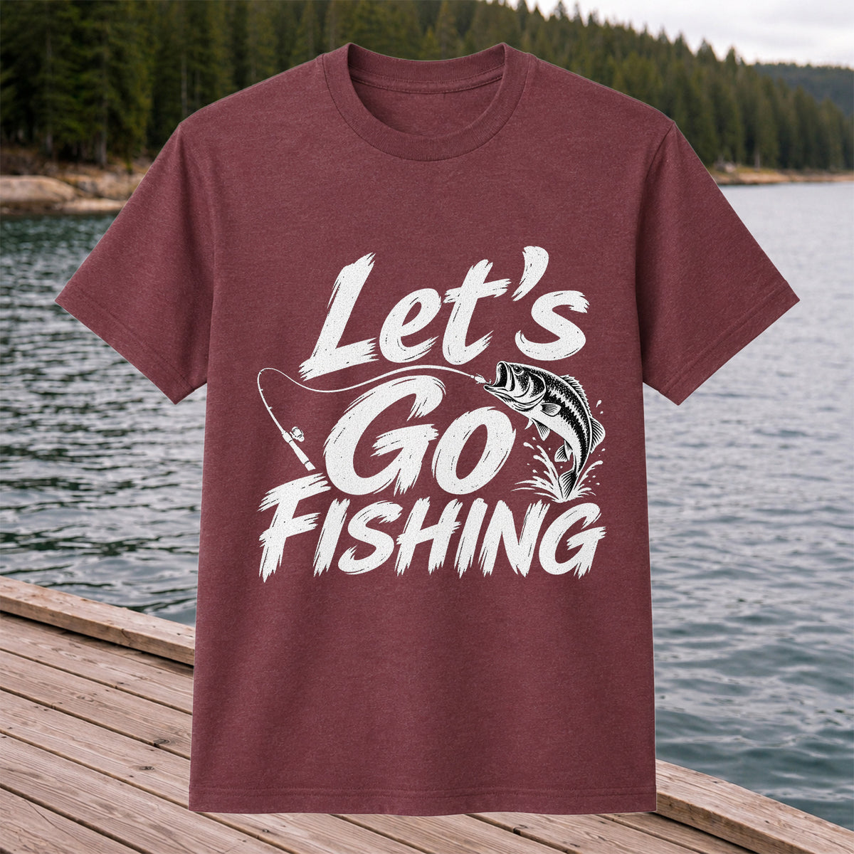 Let's Go Fishing with Jumping Bass Graphic T-Shirt