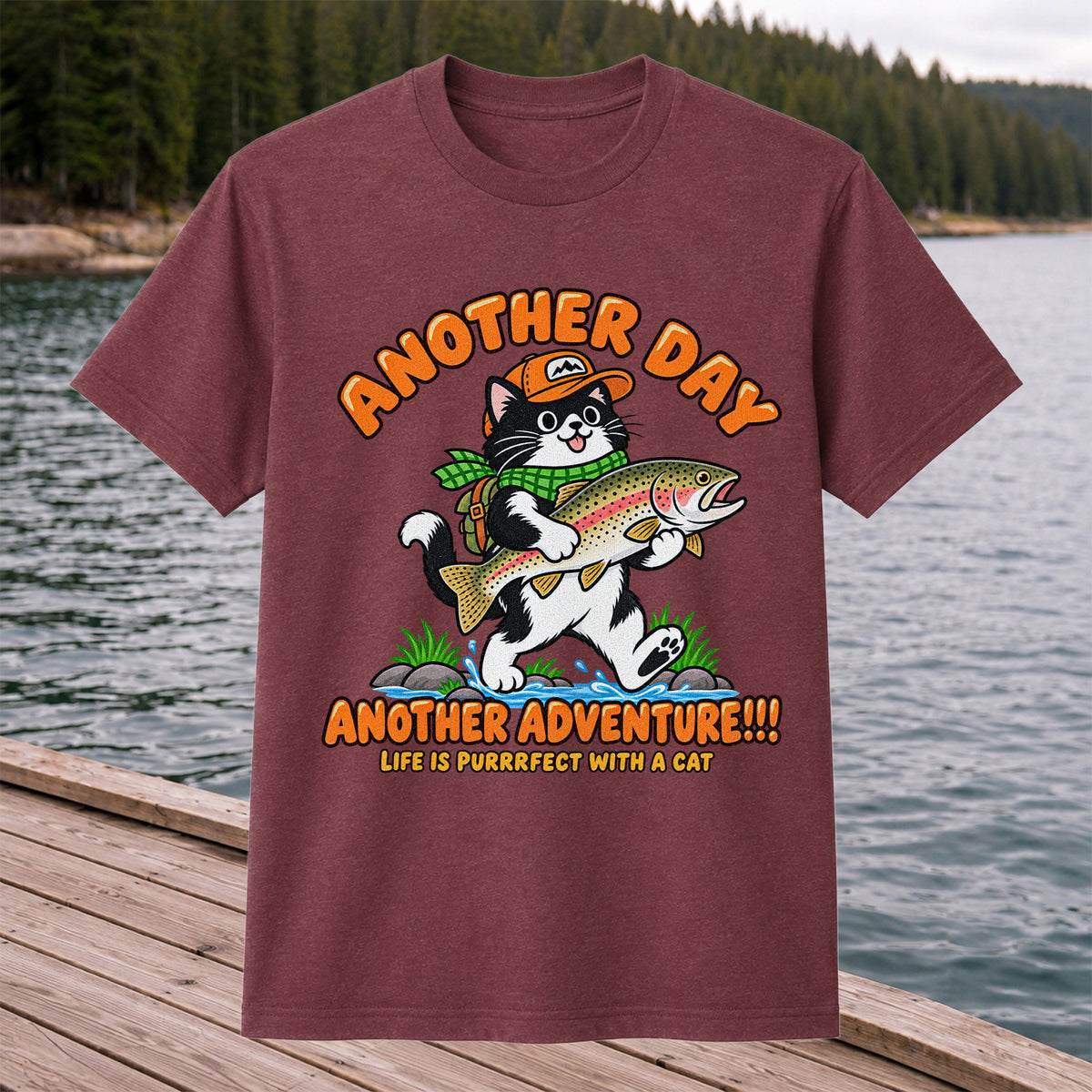 Another Day Another Adventure Cat and Trout Fishing Graphic T-Shirt