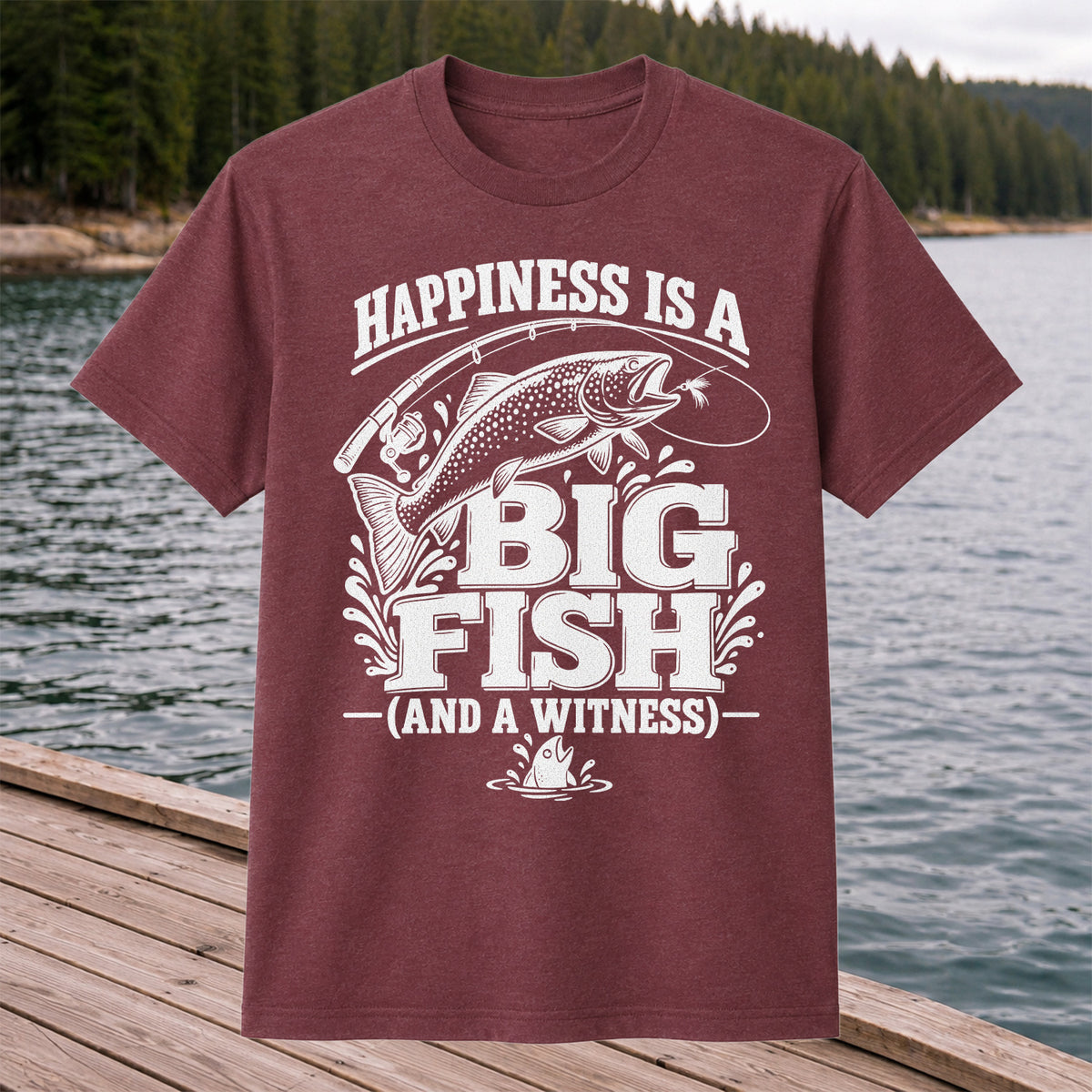 Happiness Is a Big Fish (And a Witness) Funny Trout Fishing T-Shirt